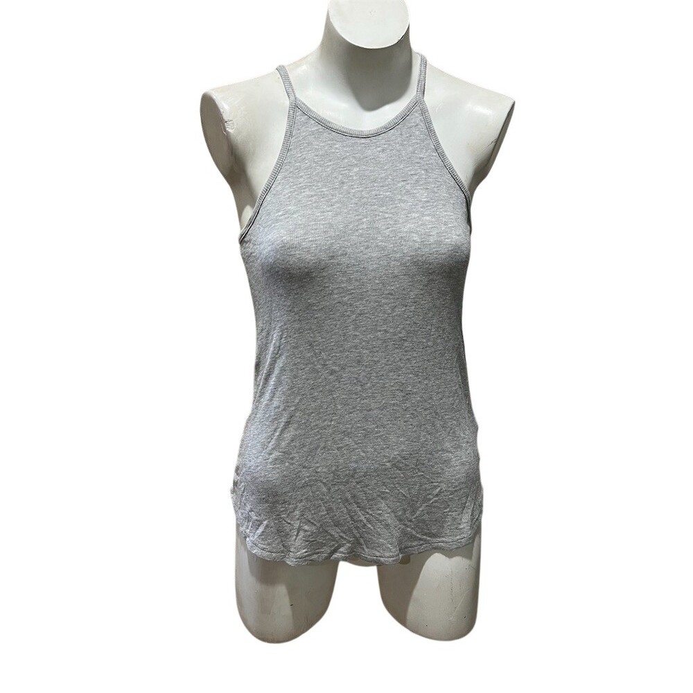 Splendid Tank Top Womens M Heather Gray Ribbed Racerback High Neck Stretch